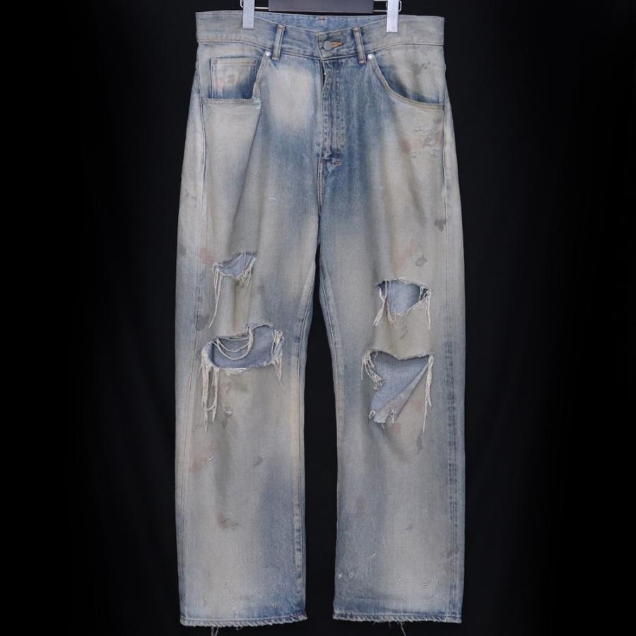ANCELLM AGING CRASH SELVEDGE DENIM STRAIGHT 5P PANTS サイズ2