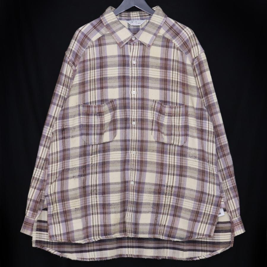 未使用 ANCELLM NEL CHECK OVER WORK SHIRT サイズ2 アイボリー ANC