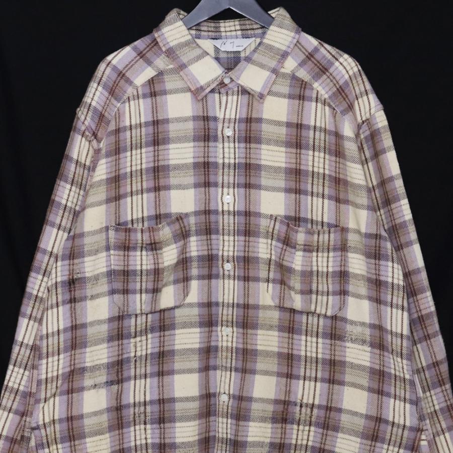 未使用 ANCELLM NEL CHECK OVER WORK SHIRT サイズ2 アイボリー ANC