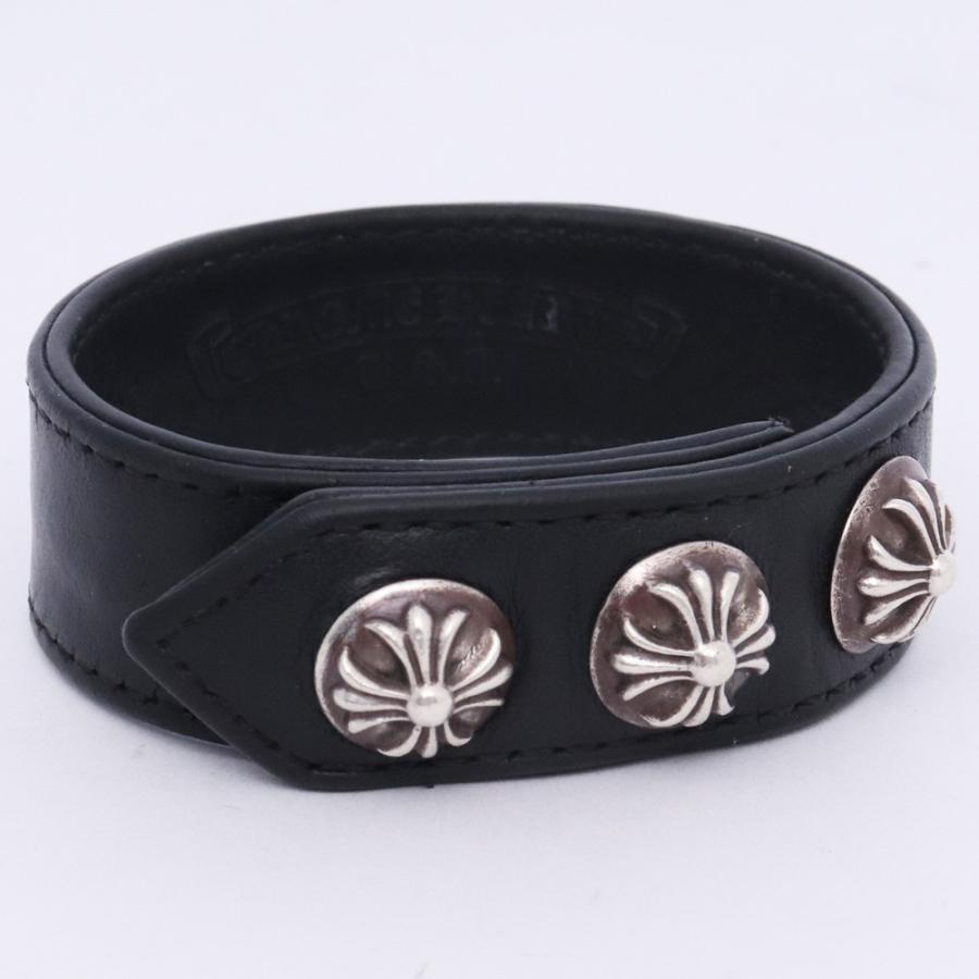 クロムハーツ 3btn 2snp レザーブレスレット ブラック CHROME HEARTS 3BTN 2SNP LEATHER BRACELET クロムハーツ クロスボール
