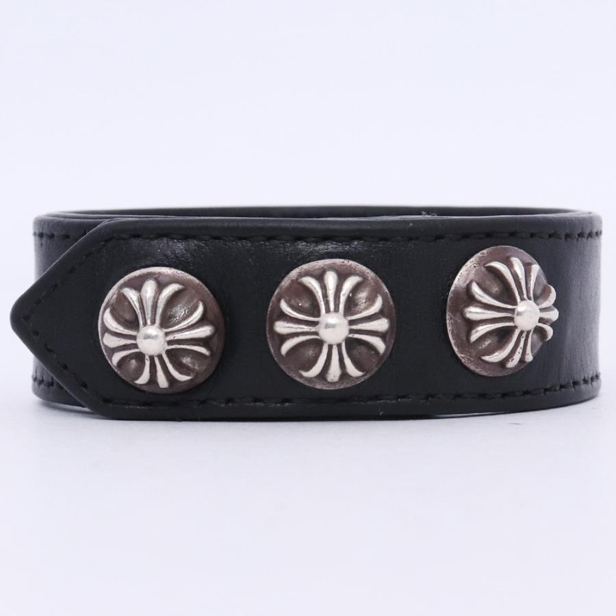 CHROME HEARTS 3BTN 2SNP レザーブレスレット ブラック CHROME HEARTS（クロムハーツ） レザーブレスレット 3BTN 2SNP
