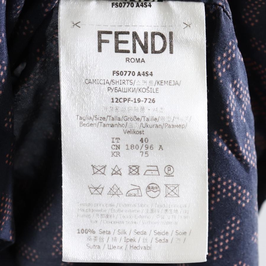 FENDI ズッカ柄 FFロゴシルクシャツ サイズ40 ネイビー FS0770