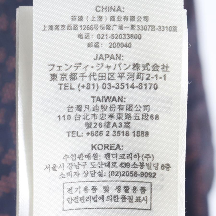 新品未使用　FENDI シルクシャツ　総柄　ブラウス　FFロゴ　希少　L相当 FENDI ズッカ柄 FFロゴシルクシャツ サイズ40 ネイビー FS0770