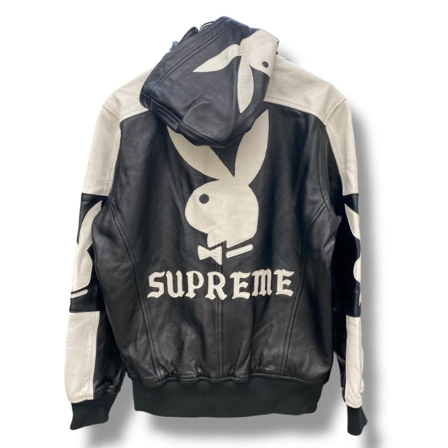 SUPREME × PLAYBOY 14SS HOODED LEATHER JACKET Sサイズ ブラック ホワイト シュプリーム プレイボーイ フーデッド レザー ジャケット |  | 01