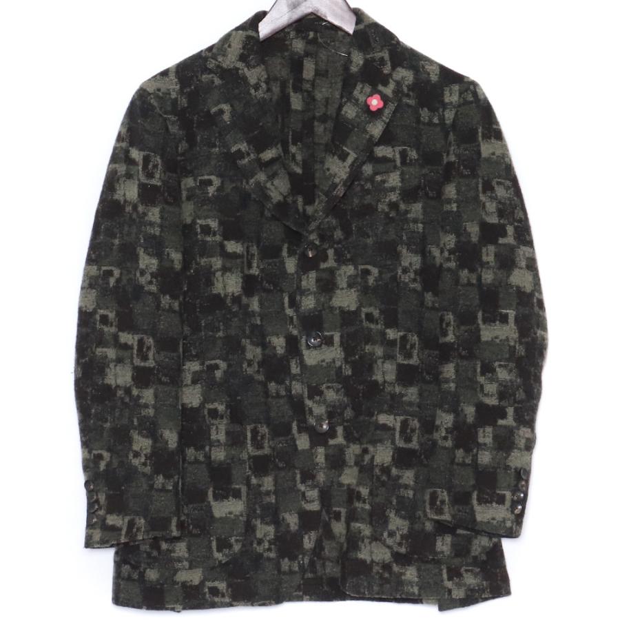 <美品> LARDINI ウール グレー ジャケット ブートニエール サイズ46 LARDINI 総柄テーラードジャケット ブートニエール サイズ46 ブラック