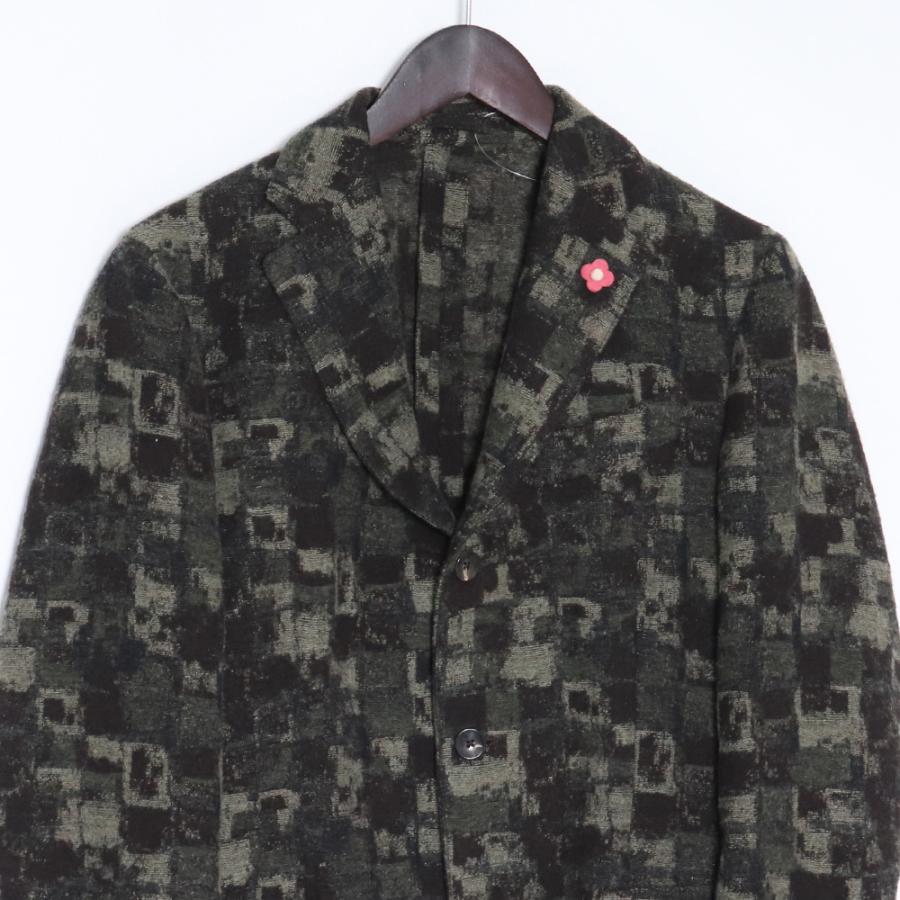 LARDINI 総柄テーラードジャケット ブートニエール サイズ46 ブラック
