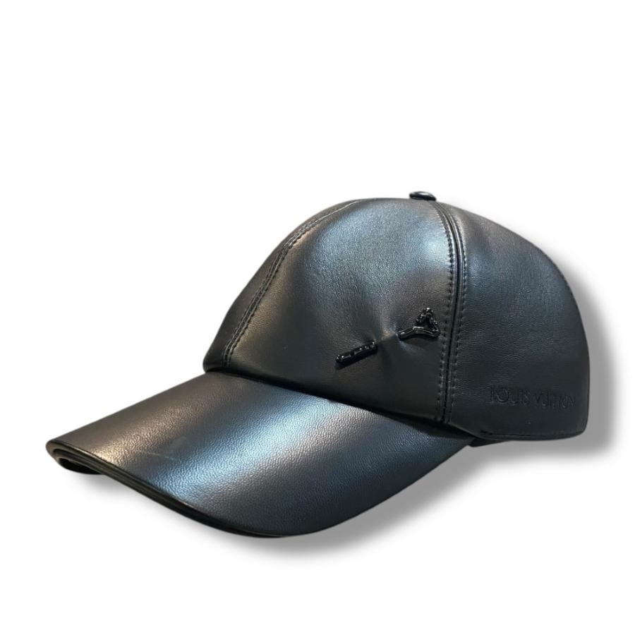 LOUIS VUITTON LV ピン レザーキャップ F ブラック M7012L ルイ