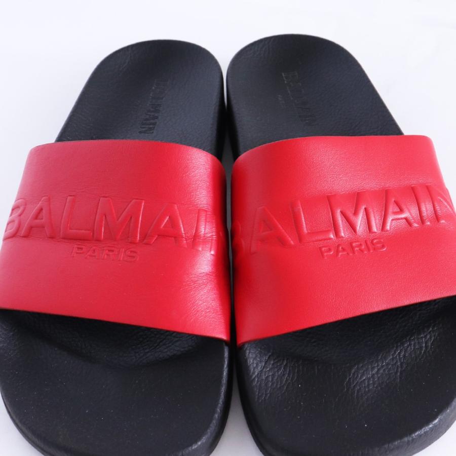BALMAIN Logo Sliders サイズ41 ブラック レッド バルマン ロゴ