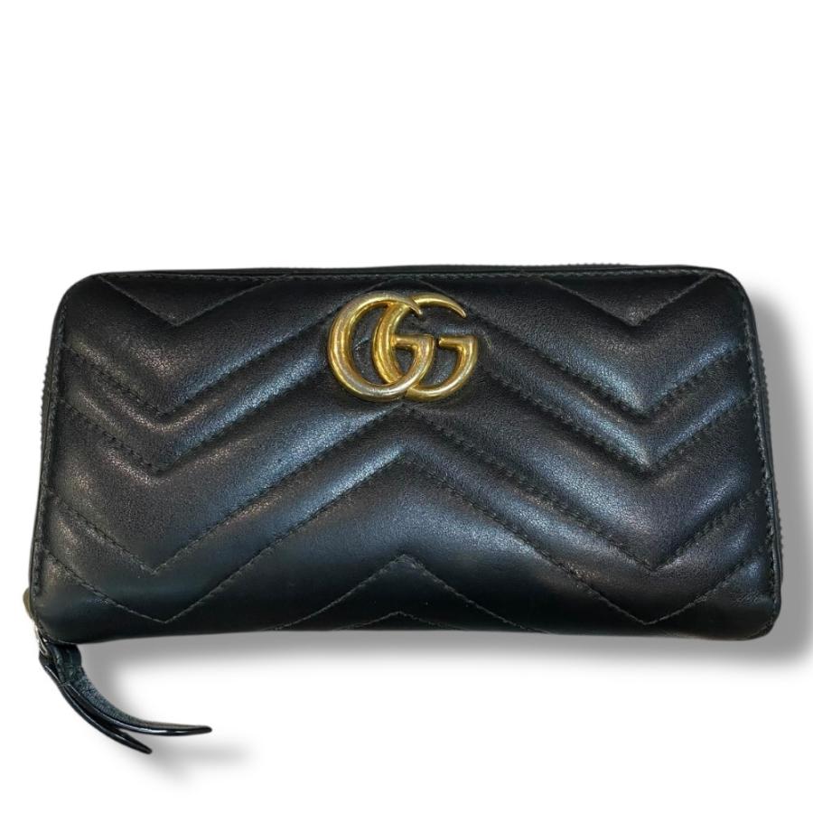 GUCCI GG マーモント ジップアラウンド ウォレット 長財布 ブラック