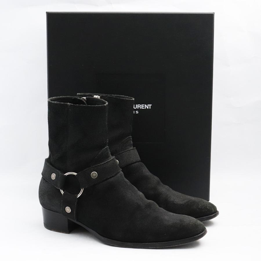 【美品】SAINT LAURENT クラシックワイアットハーネスリングブーツ wyatt harness boots in smooth leather in Black | Saint Laurent
