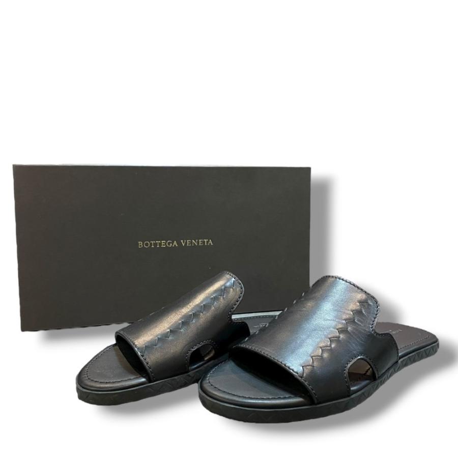 BOTTEGA VENETA Black Leather Intrecciato Woven Sandals サイズ39