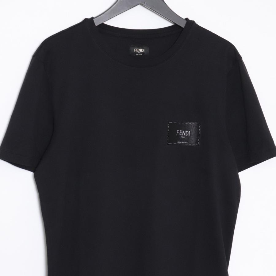 FENDI ロゴラベルコットンTシャツ Lサイズ ブラック FY0894 A9RL