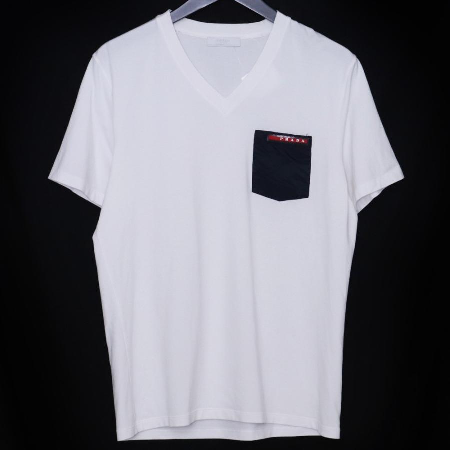 ぽえたん　PRADA Vネック Tシャツ ホワイト　Lサイズ ぽえたん様専用 PRADA Vネック Tシャツ ホワイト Lサイズ - メルカリ