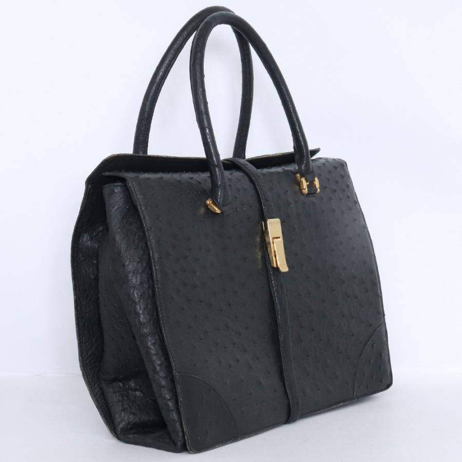 OSTRICH レザーバッグ ブラック オーストリッチ トートバック ハンド 