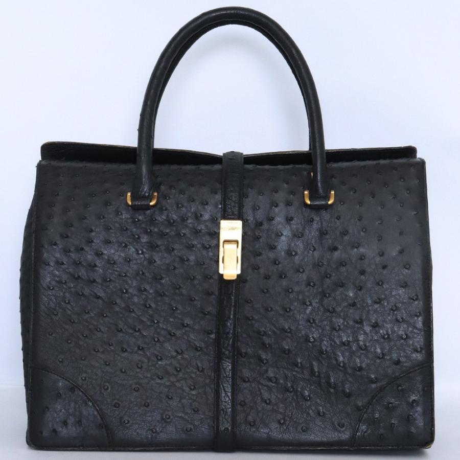 OSTRICH レザーバッグ ブラック オーストリッチ トートバック ハンド 