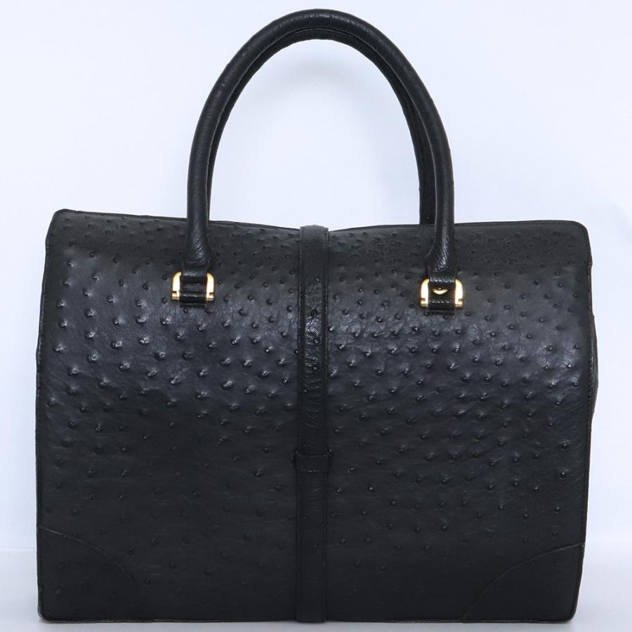 OSTRICH レザーバッグ ブラック オーストリッチ トートバック ハンド