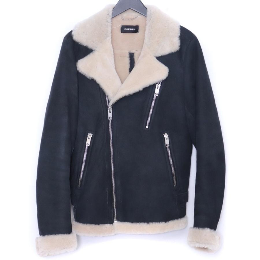 DIESEL ラムスキンレザームートンダブルライダースジャケット Lサイズ
