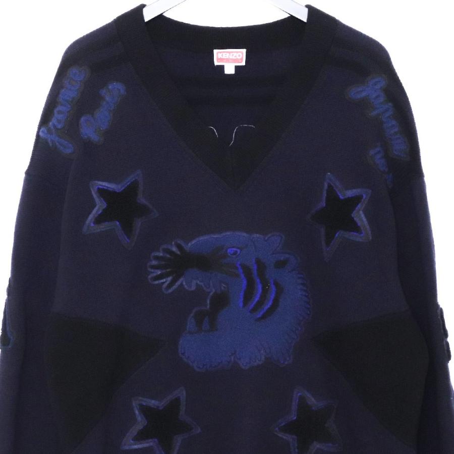 KENZO アップリケプルオーバータイガーモチーフ Vネックセーター サイズL ネイビー FC65PU3293BB ケンゾー |  | 02