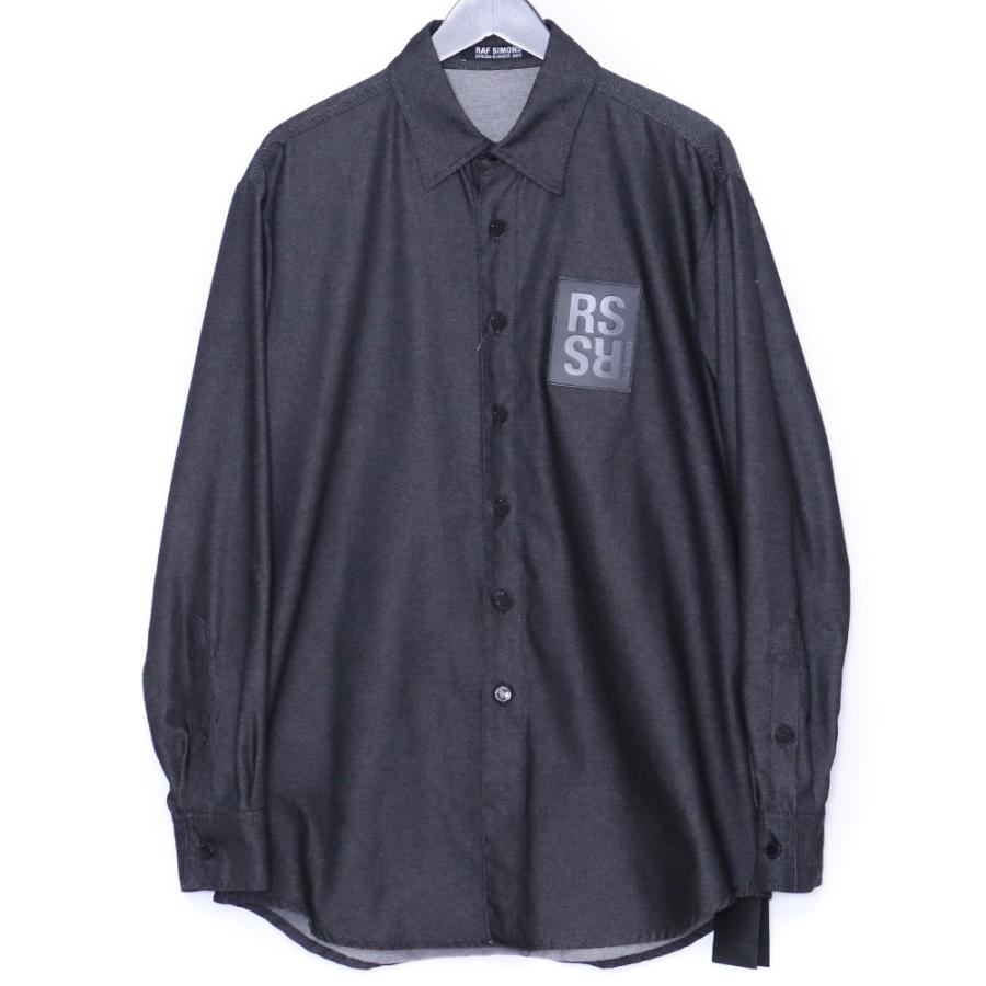RAF SIMONS レザーロゴパッチ デニム長袖シャツ Sサイズ ブラック 231 