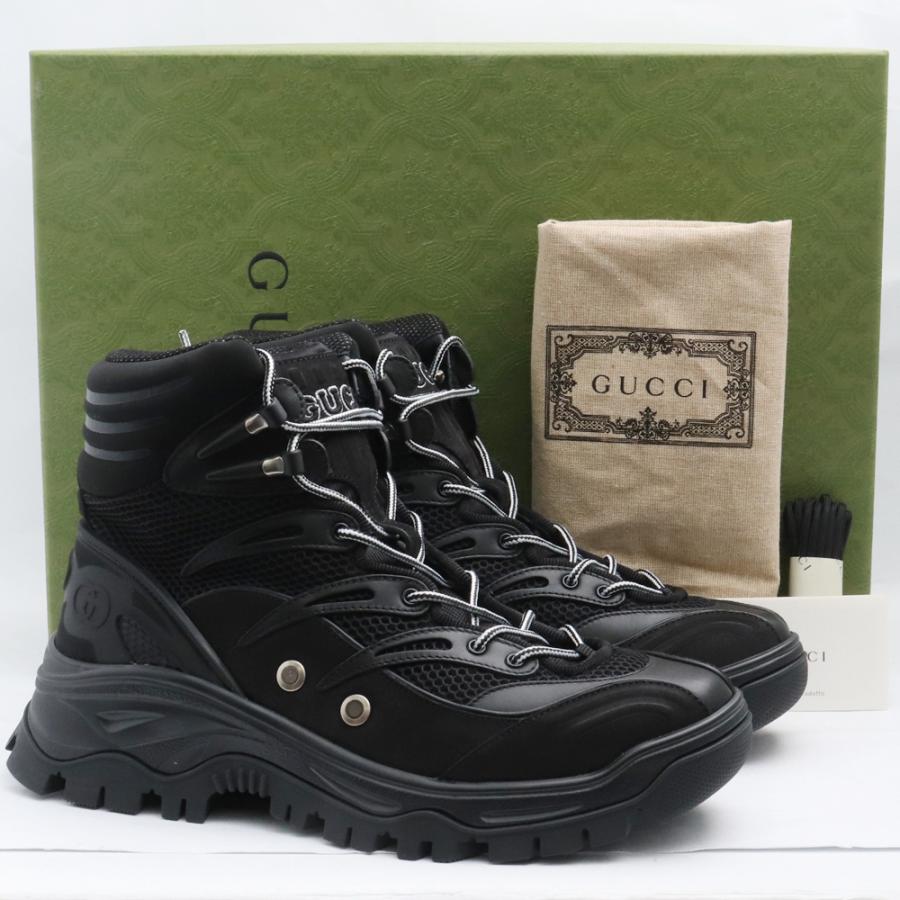 未使用 27cm相当 GUCCI メッシュパネルレースアップブーツ サイズ8 1/2 