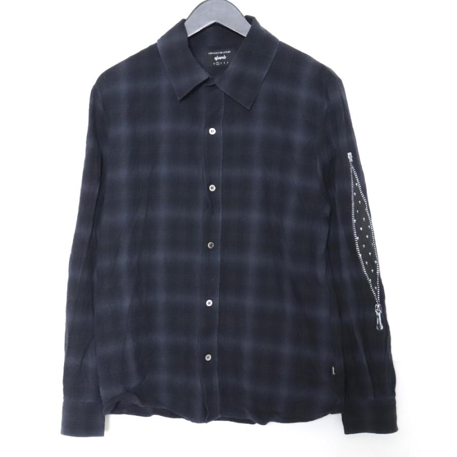 GLAMB × JOJO ARRIVEDERCI 長袖チェックシャツ サイズ1 ネイビー 