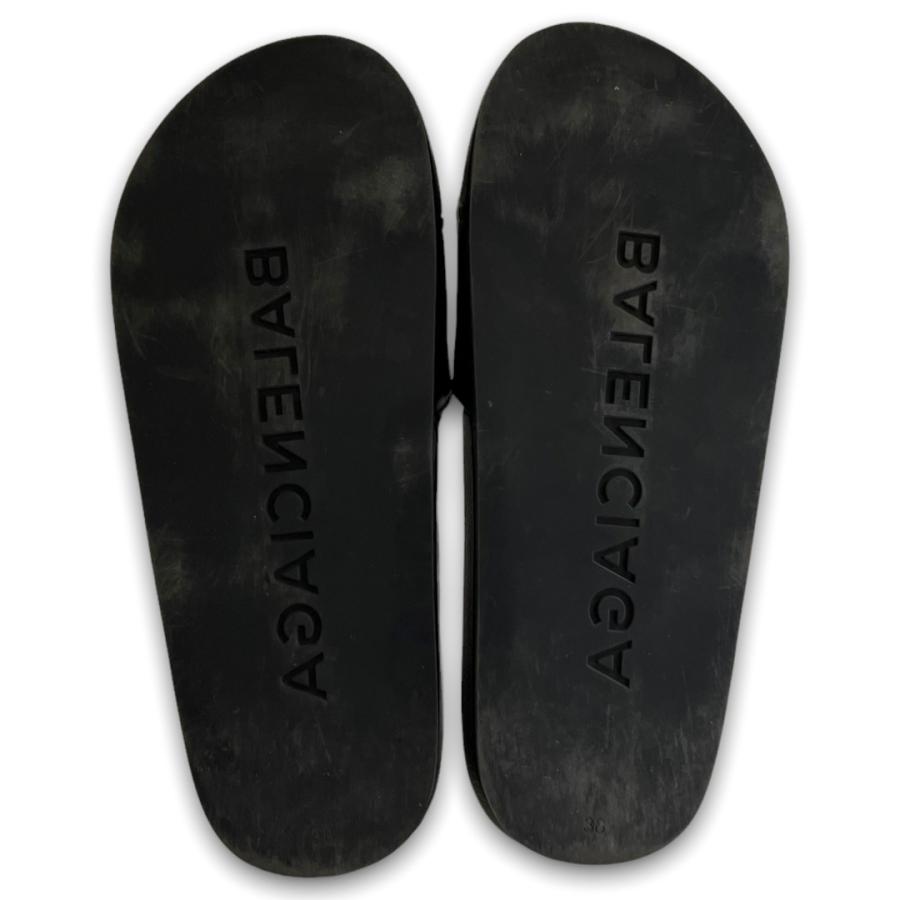 BALENCIAGA ロゴフラットレザーサンダル サイズ38 ブラック レディース 