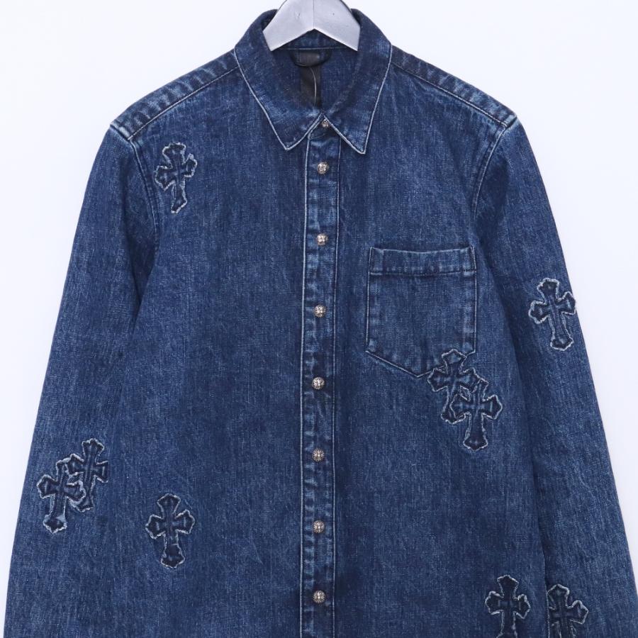 CHROME HEARTS ルーズエンド クロスパッチ装飾デニム長袖シャツ M