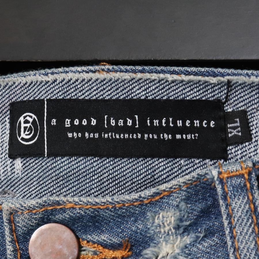 A GOOD BAD INFLUENCE GB REPAIRED DENIM PANTS XLサイズ インディゴ