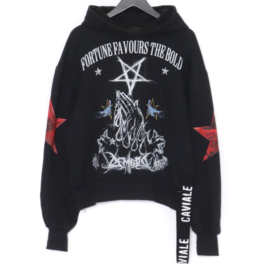 CAVIALE カビアーレ ゴシック落書きプリントスウェットプルオーバーパーカー 0801720001-1 ブラック CAVIALE ゴシック落書きプリントスウェットプルオーバーパーカー S