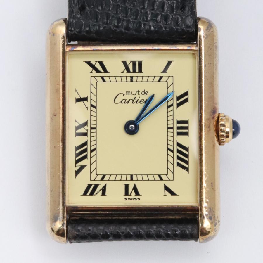 CARTIER マストタンク ヴェルメイユ LMサイズ 腕時計 ゴールド ブラック Ref.590005 カルティエ リザードベルト アイボリー  文字盤 アナログ vermeil