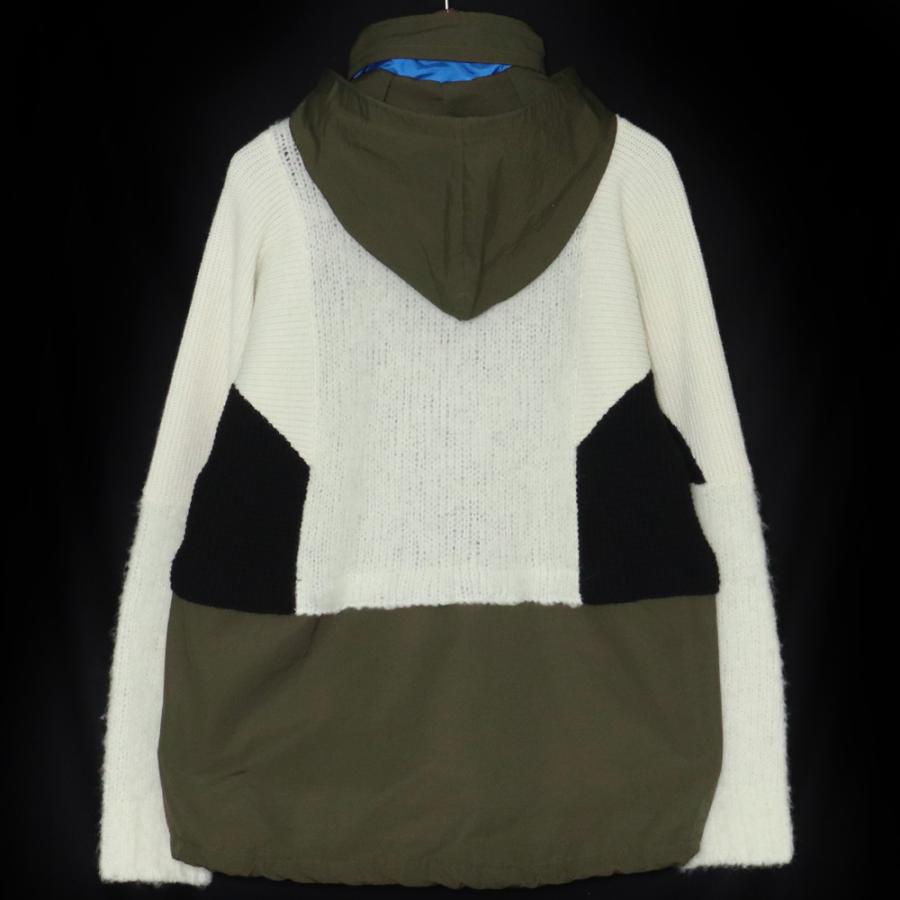 SACAI Wool Knit Hoodie サイズ1 カーキ ホワイト 21-02633M サカイ