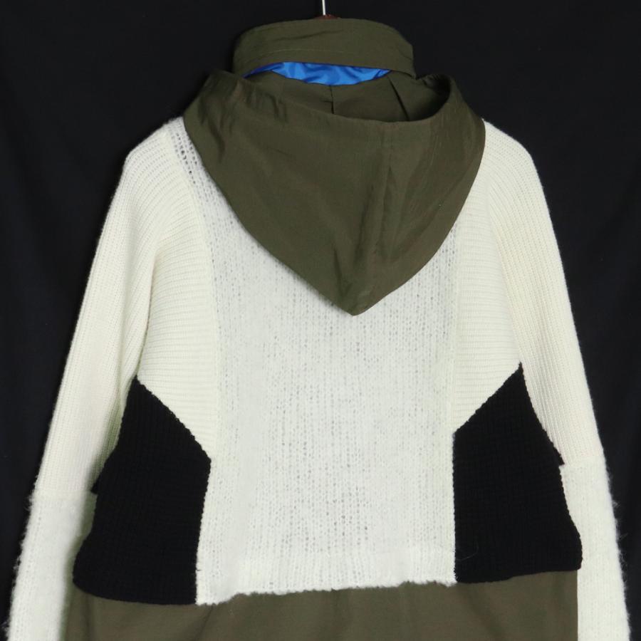 SACAI Wool Knit Hoodie サイズ1 カーキ ホワイト 21-02633M サカイ