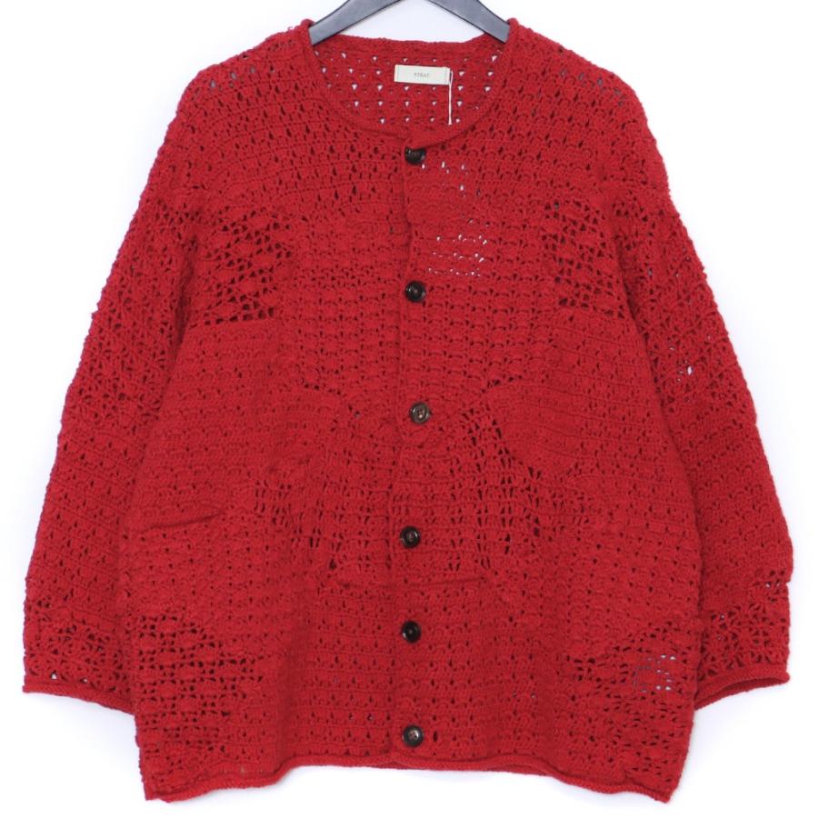 未使用 STEAF HAND MADE PATCHWORK NET CARDIGAN Mサイズ レッド S25SS 