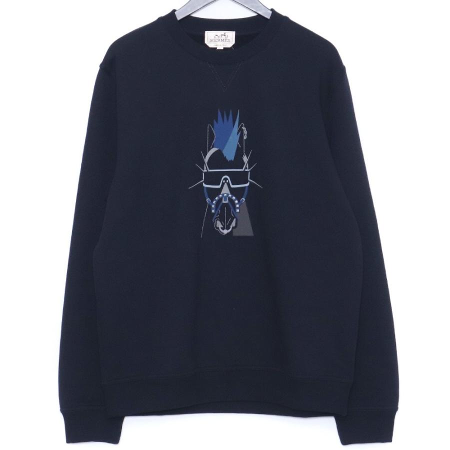 HERMES パンク H クルーネックスウェットトレーナー Lサイズ ネイビー