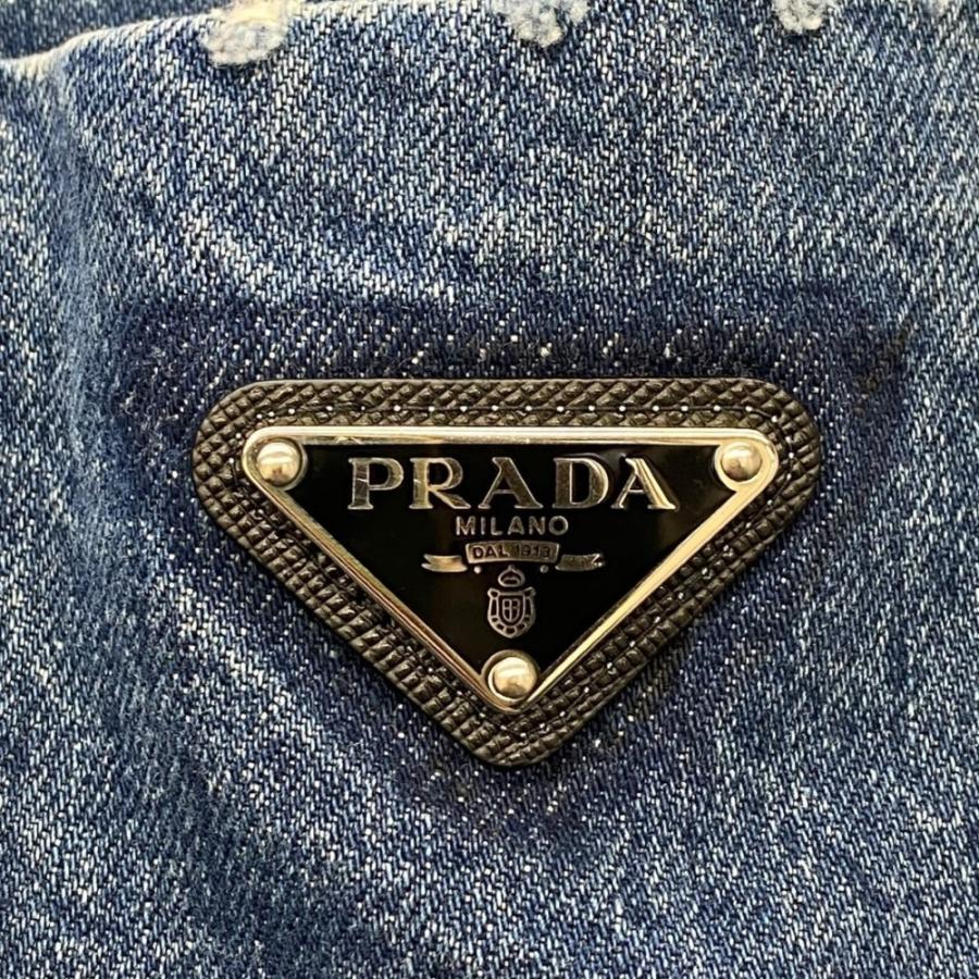 PRADA 2021 三角ロゴプレート ジップアップ デニムジャケットSサイズ PRADA 2021 三角ロゴプレート ジップアップ デニムジャケット Sサイズ