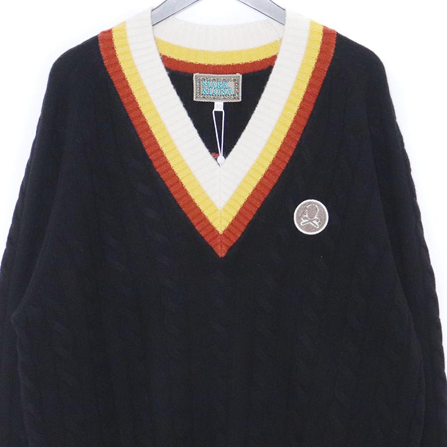 MARK & LONA Vネックセーター 50 未使用 MARK & LONA York V-Neck Cable Knit サイズ50 ブラック MLM-4C