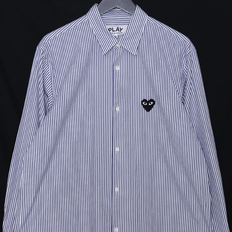 プレイコムデギャルソン　ハート　ワッペン　ストライプ　長袖　シャツ　L PLAY COMME DES GARCONS ハートワッペン ストライプ 長袖シャツ
