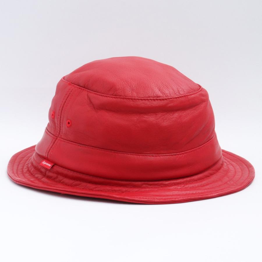 SUPREME シュプリーム レザークラッシャー ハット バケット SUPREME Leather Crusher M/Lサイズ レッド シュプリーム レザー