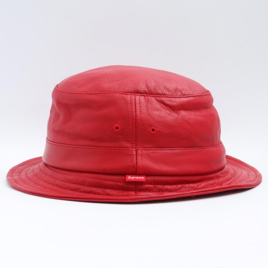 SUPREME シュプリーム レザークラッシャー ハット バケット SUPREME Leather Crusher M/Lサイズ レッド シュプリーム レザー