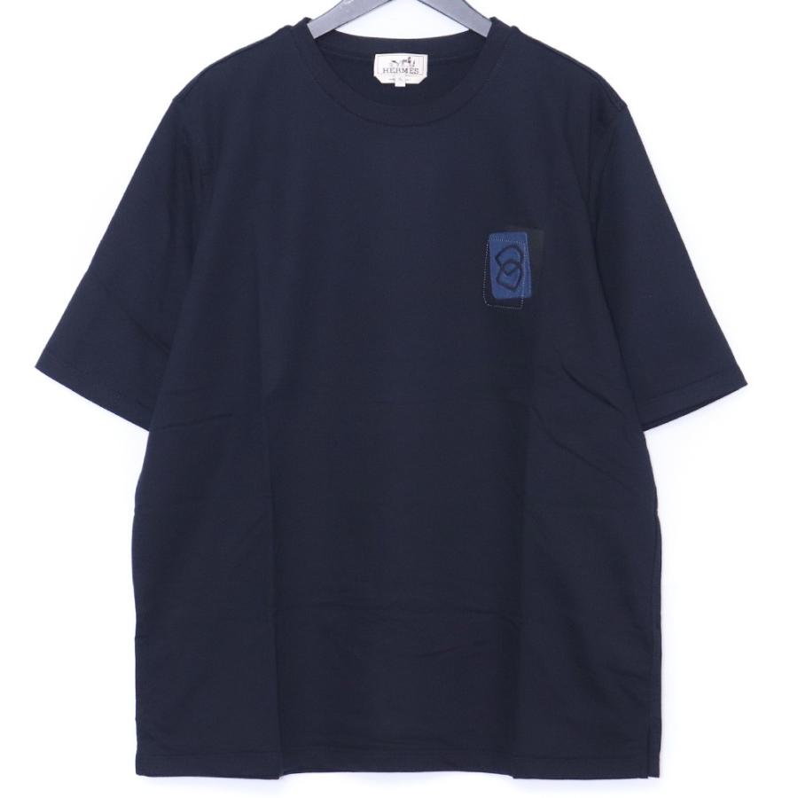 未使用 HERMES ミニレザーパッチTシャツ XLサイズ ネイビー 32-5718