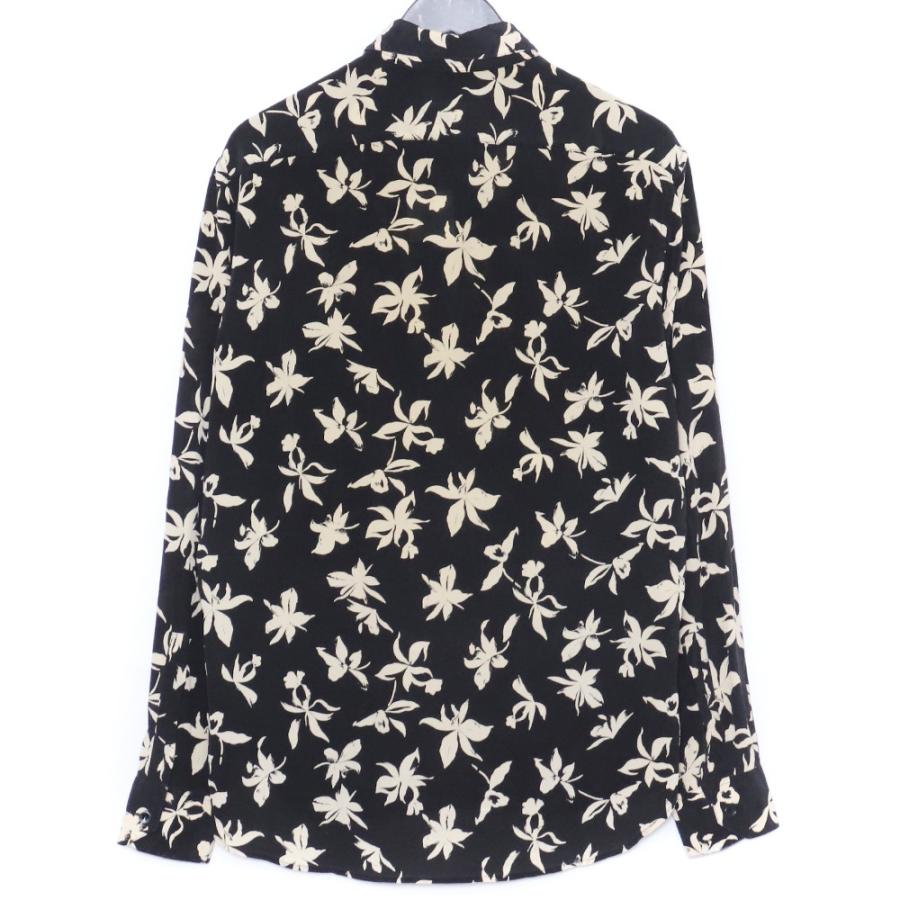 SAINT LAURENT フローラルシルク長袖シャツ サイズ39 ブラック