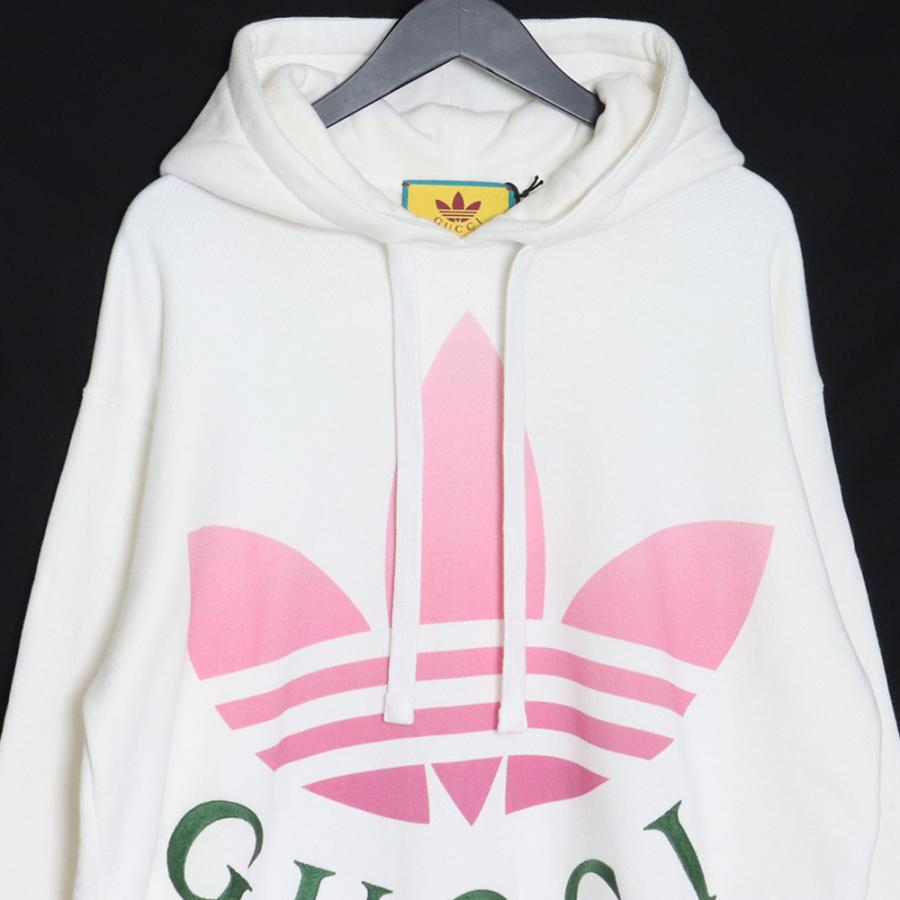 未使用 GUCCI × ADIDAS コットンフード付きスウェットシャツ Sサイズ ホワイト 717427 XJE2C グッチ アディダス パーカー フーディー ジャージー｜graiz｜04