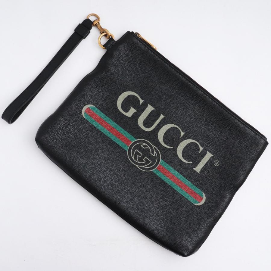 GUCCI クラシックロゴプリントレザークラッチバッグ ブラック 572770 