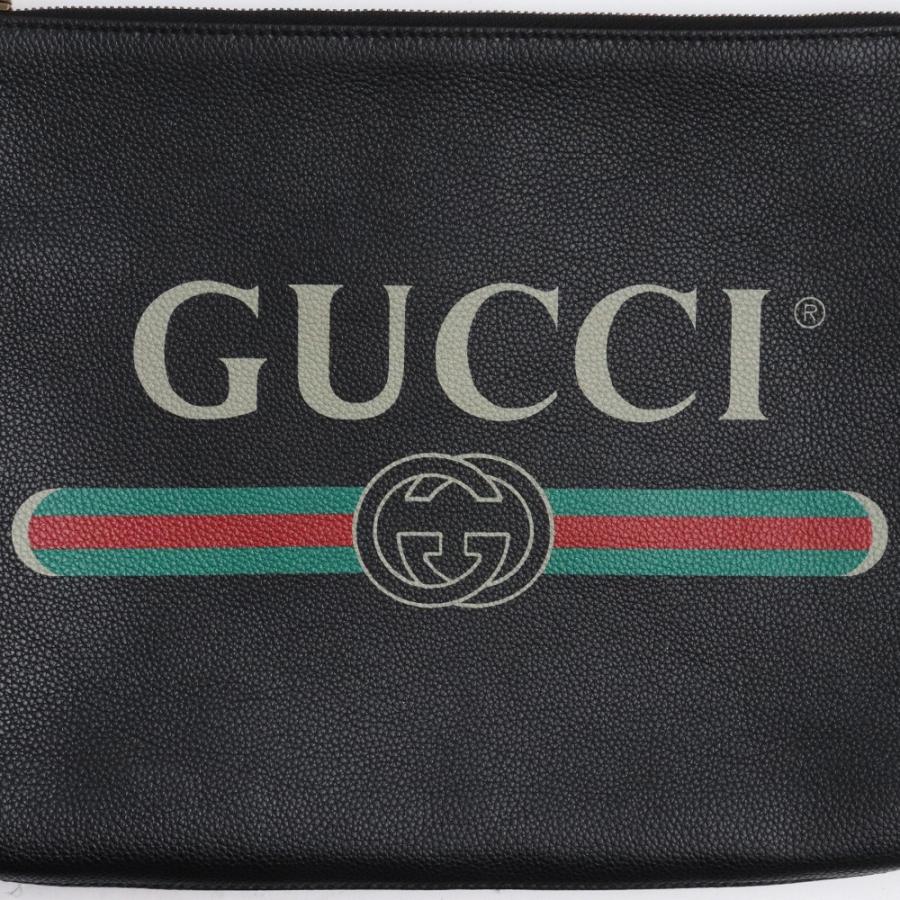 GUCCI クラシックロゴプリントレザークラッチバッグ ブラック 572770 