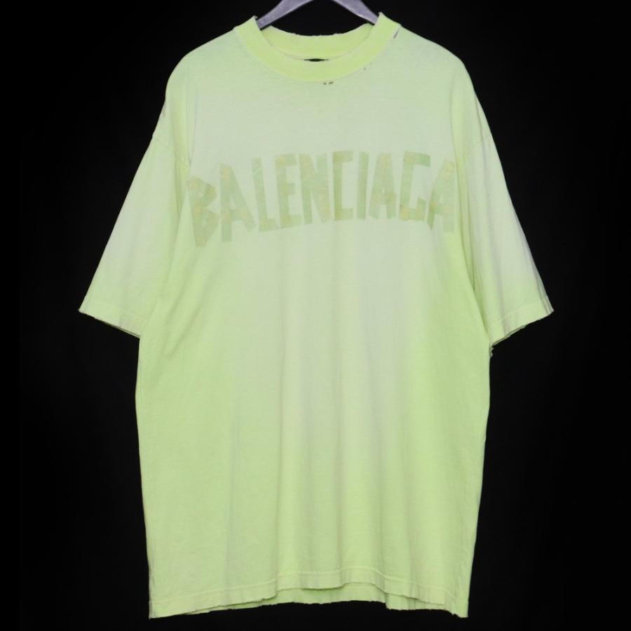 BALENCIAGA テープロゴミディアムフィットTシャツ Mサイズ イエロー 