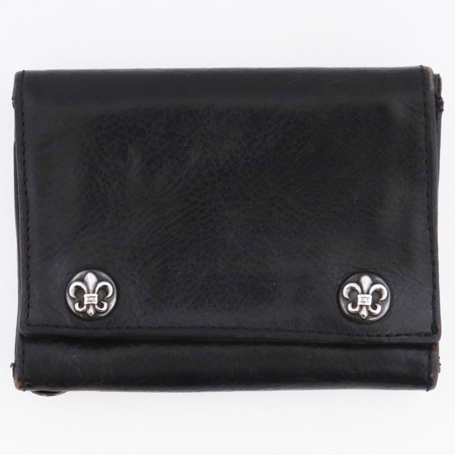 CHROME HEARTS クロムハーツ３フォールド ウォレット フレアボタン CHROME HEARTS 3フォールド ウォレット ブラック ヘビーレザー