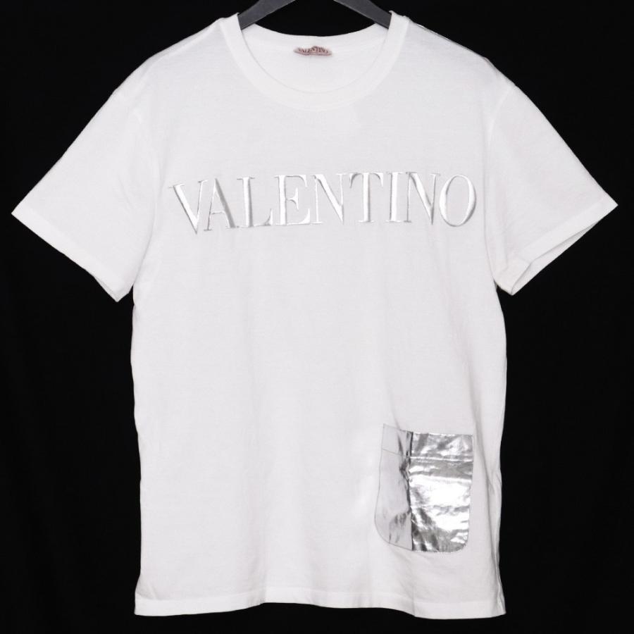 VALENTINO EMBOSSEDラミネートポケットTシャツ Mサイズ ホワイト 