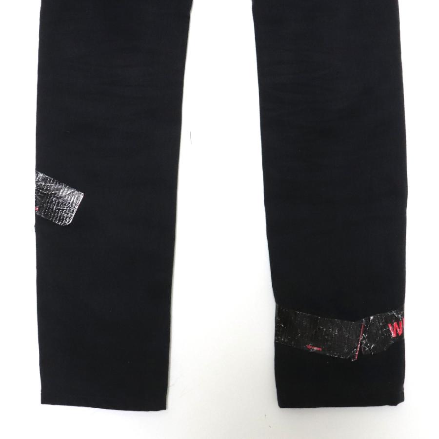 RAF SIMONS / ラフシモンズ | 2019SS | プリントレザーパッチ レギュラーフィット デニムパンツ | 33 | ブラック | メンズ RAF SIMONS レギュラーフィットパッチデニムパンツ サイズ28 ブラック