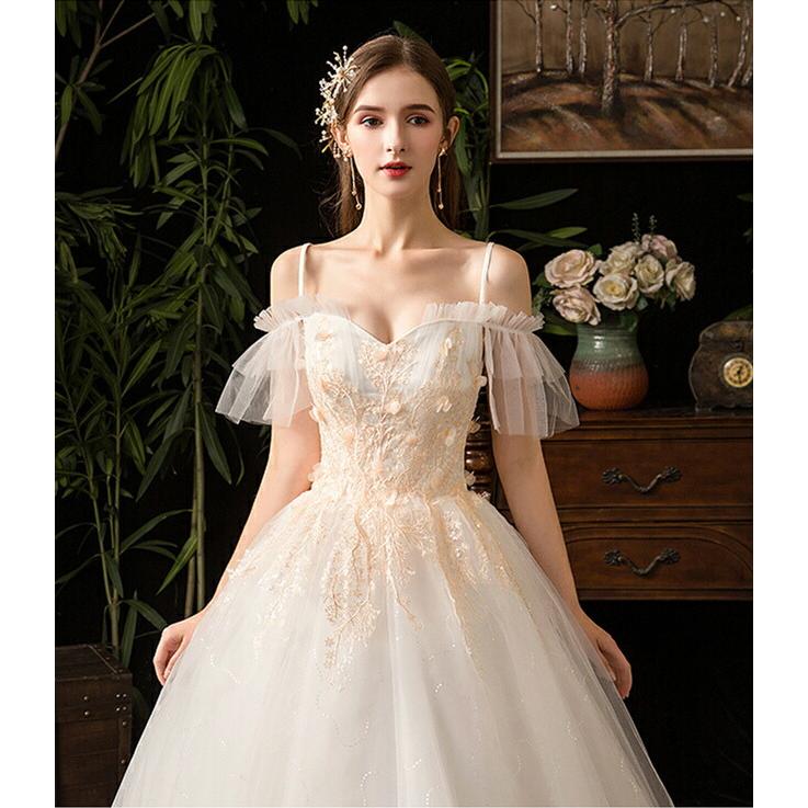 花嫁ドレス　ウェディングドレス ロング Aライン パーティー 二次会ドレス 編み上げタイプ