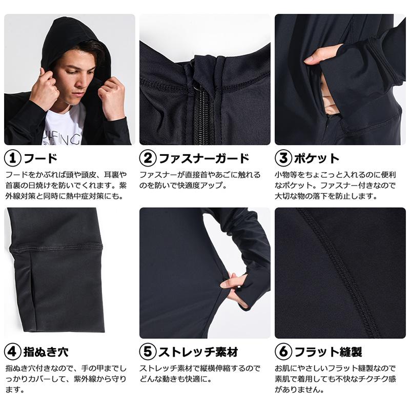 LEISURE SPORT ファスナー付 ポケット ラッシュガード メンズ